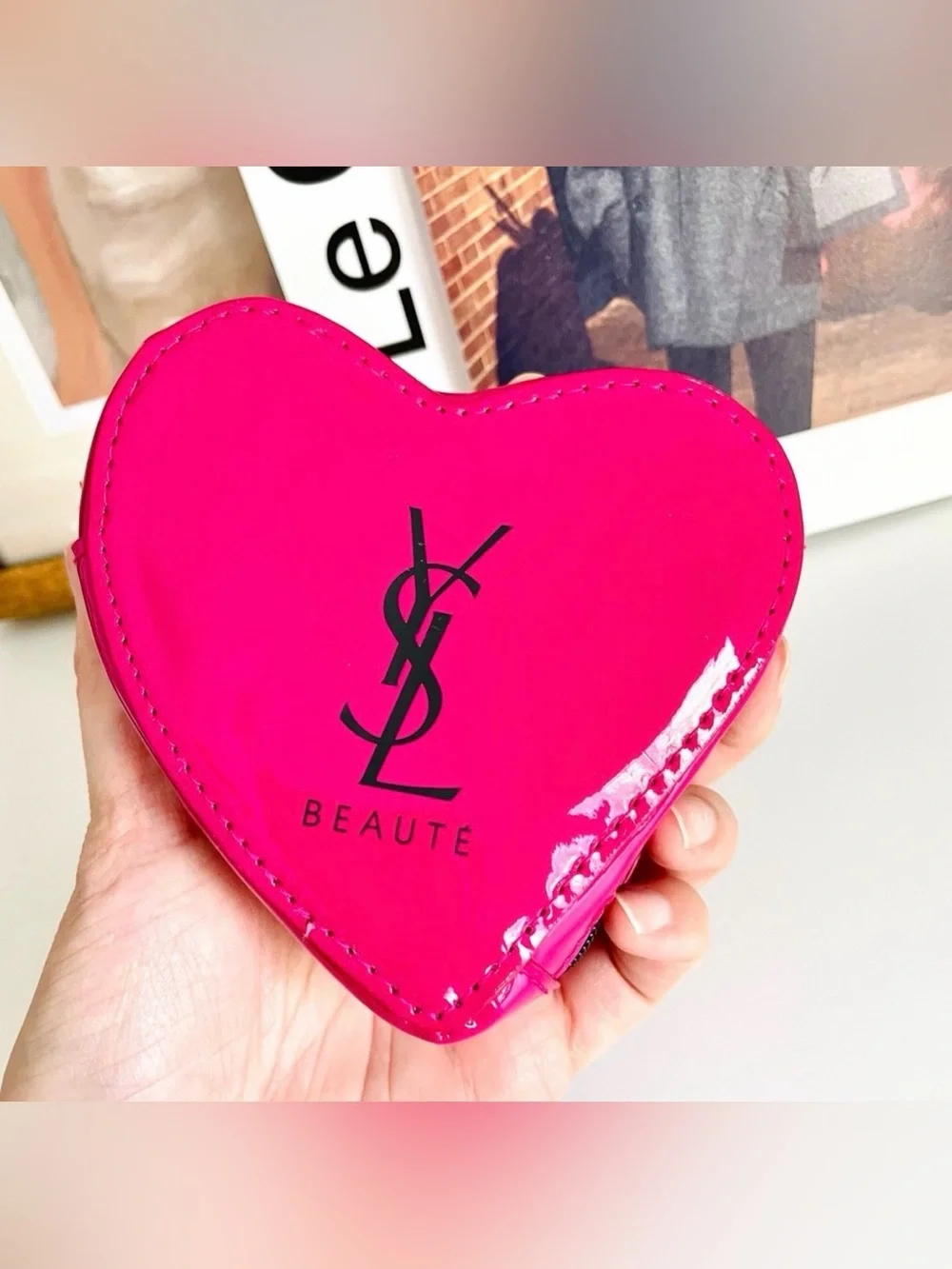 YSL Heart Shaped Make up Pouch With Mirror